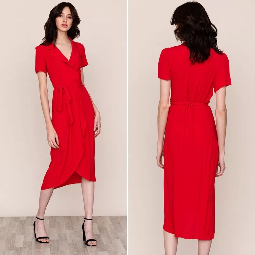 ✨NWT✨ YUMI KIM Meet and Greet Crepe Short Sleeve Wrap Dress in Scarlet Sz Large